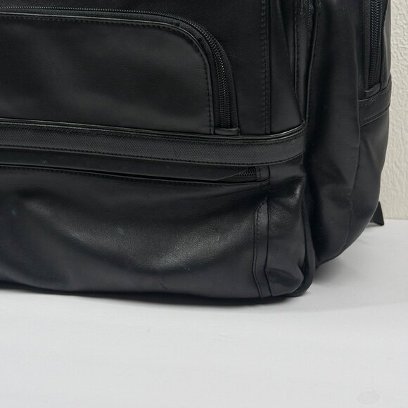 TUMI Brief Pack Backpack Black Leather Laptop Travel Bag 17"x12"x8" - Picture 6 of 14